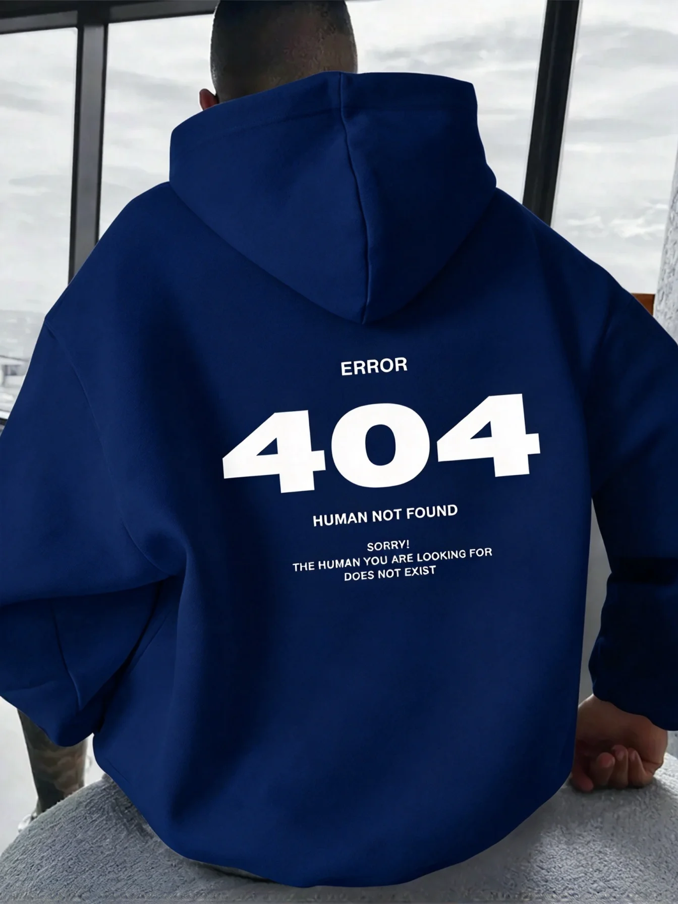 2026 Men's Error 404 Human Not Found Graphic Hoodie Oversized Loose Back Print Streetwear Casual Hooded Sweatshirt Tops
