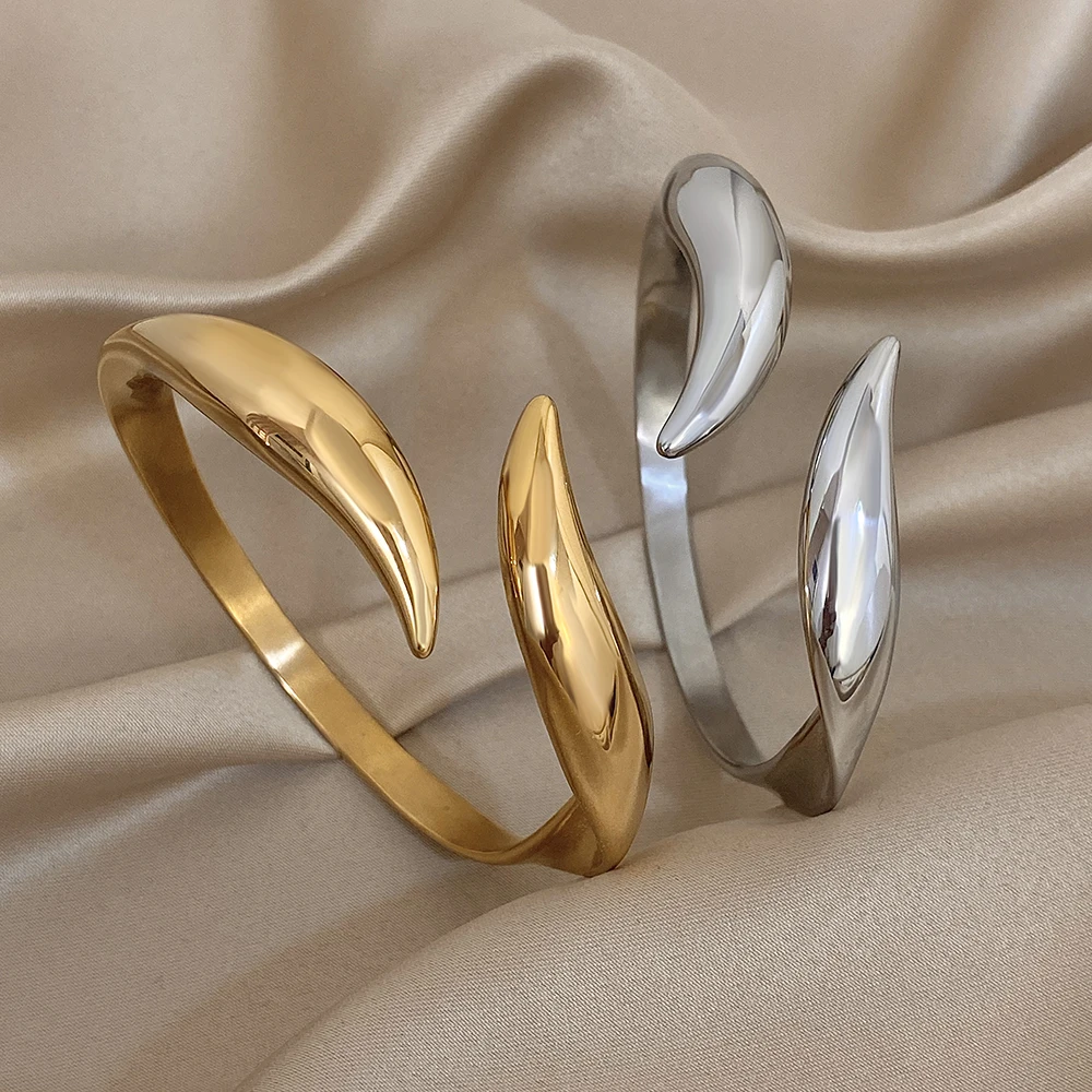 

DODOHAO Fashion Irregular Wings Stainless Steel Open Bangle Bracelet Women Minimalist Smooth Surface Gold Color Cuff Bracelet