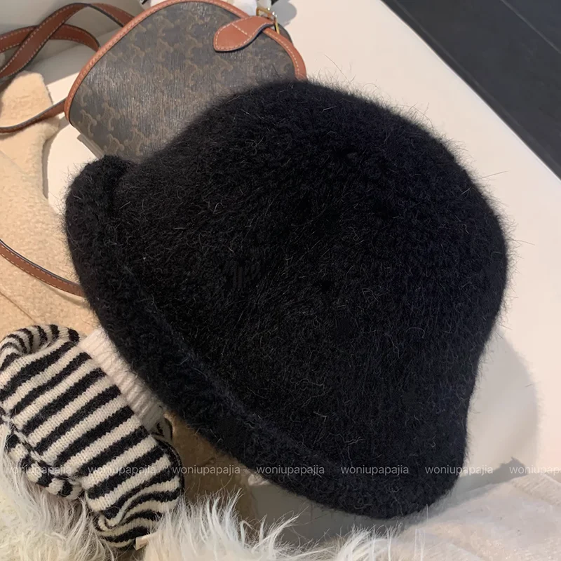 Damen-Kaninchenfellmütze, Herbst/Winter, neuer Kälteschutz, Roll-Edge-Fischermütze, flauschig, weich, modisch, einfach, vielseitig, Eimerhut – Detail 9