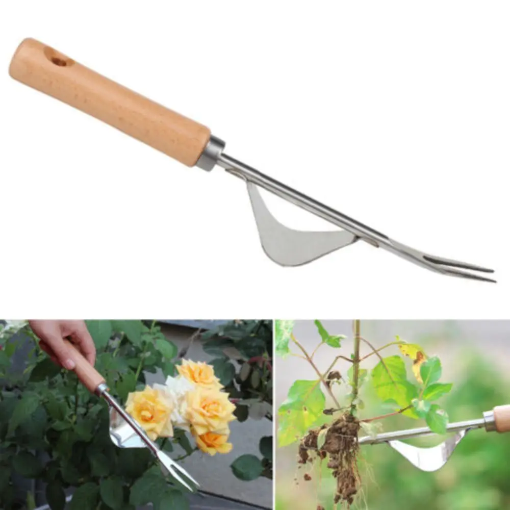 

Garden hand weeder wood handle stainless steel garden weeder portable hand garden grass puller multifunctional gardening weeder