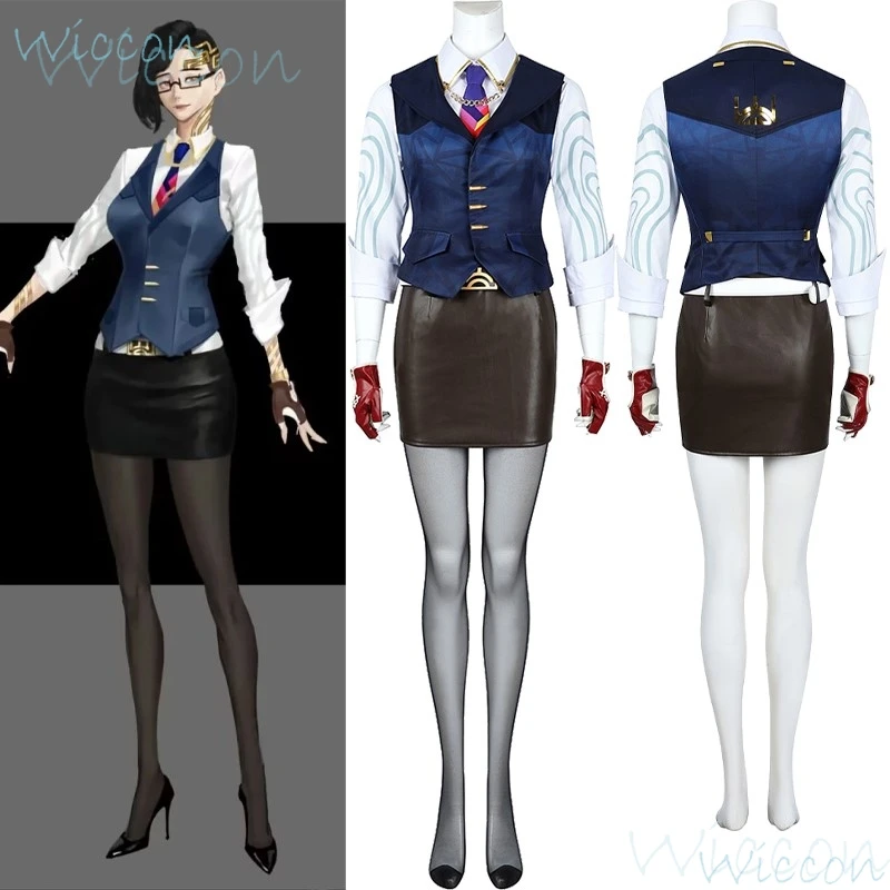 Kobieta Komora Vincent Fabron Cosplay Gra VALORANT Cos Kostium Rekwizyty Seksowna Sukienka Garnitur Koszula Rękawiczki Okulary Impreza Zabawa dla kobiet