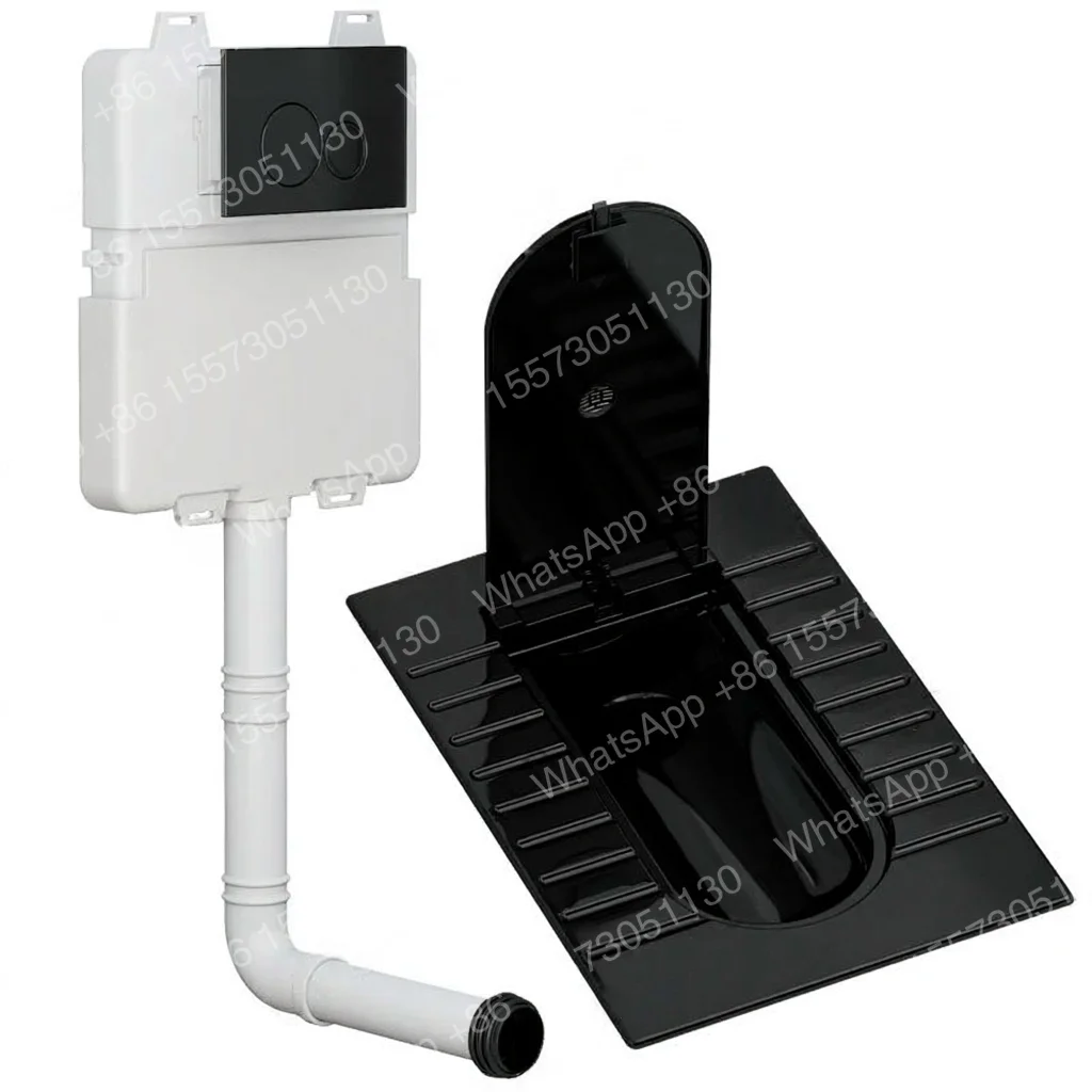 Black ceramic squatting toilet with cover into wall water tank Small household saves space