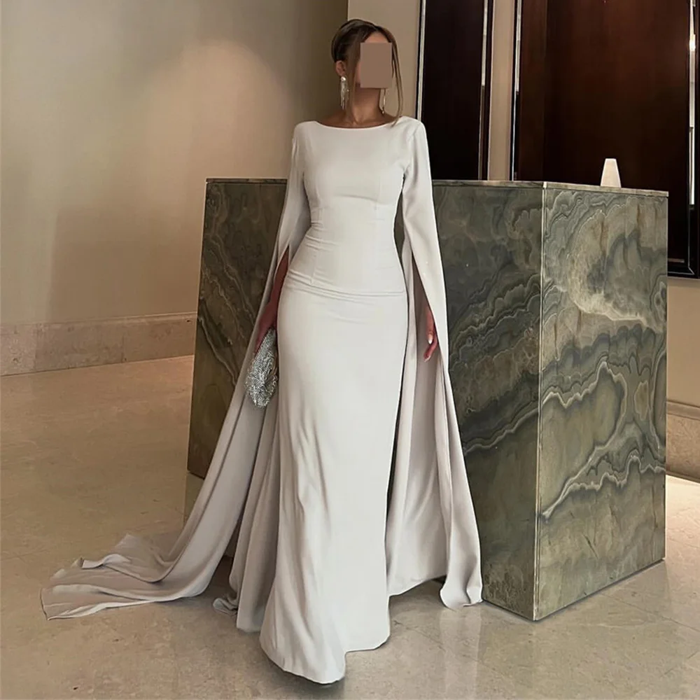 

Solid Color Elegant Long Sleeve Round Neck Evening Party Dresses Trumpet Formal Prom Gow فساتين الحفلات