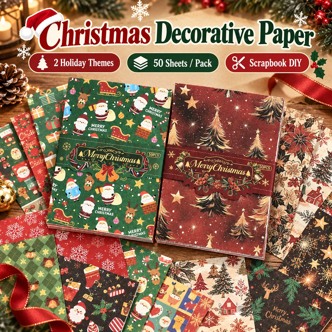 Scrapbooking - Vintage Christmas Scrapbook Paper Pad 50pcs