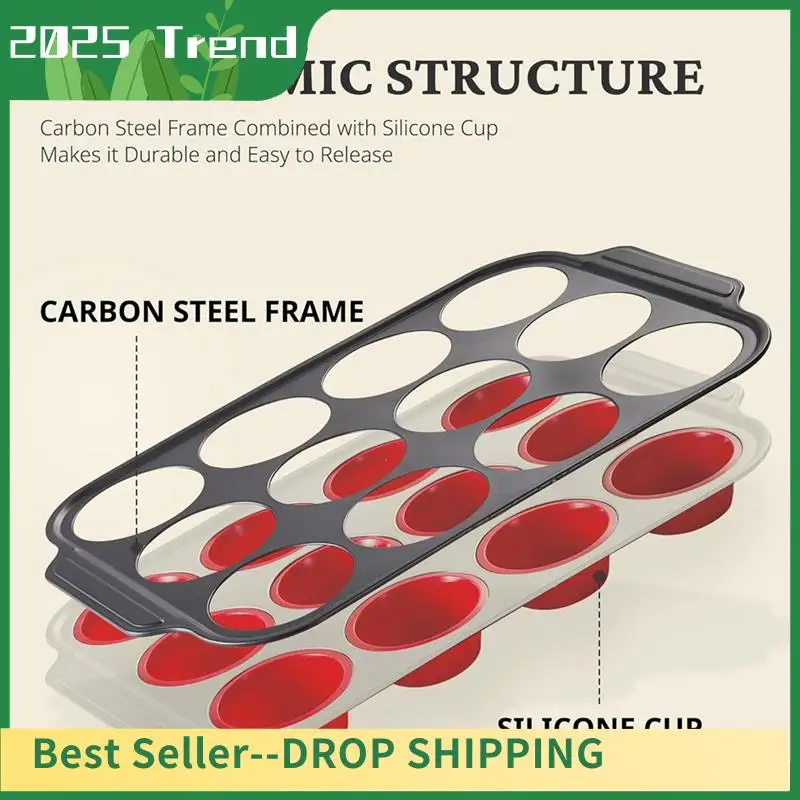 AD33 مقلاة مافن سيليكون ساخنة مع إطار معدني، قوالب سيليكون لصانعة دغة البيض للخبز، مقالي كب كيك 12 حجم عادي
