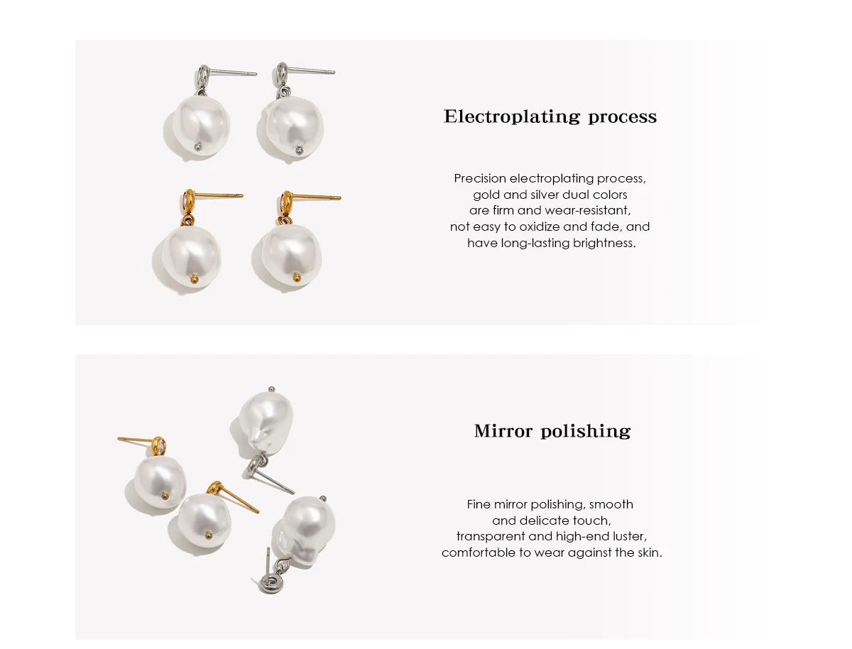 E.B.belle Elegante unregelmäßige Perlen-Ohrstecker, 18 Karat vergoldete Edelstahl-Ohrringe für Damen, minimalistischer zarter Schmuck – Detail 8