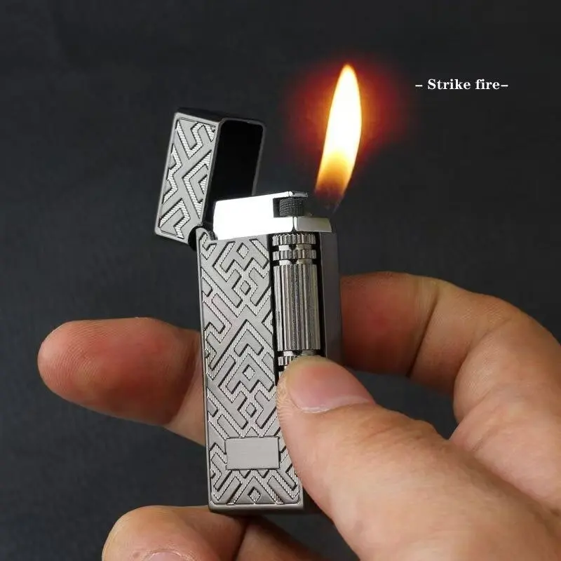 BROAD Flint Gass Lighter for Men with Butane Side Slip Grinding Wheel Cigar Smoking Accessories Cigarette Lighter