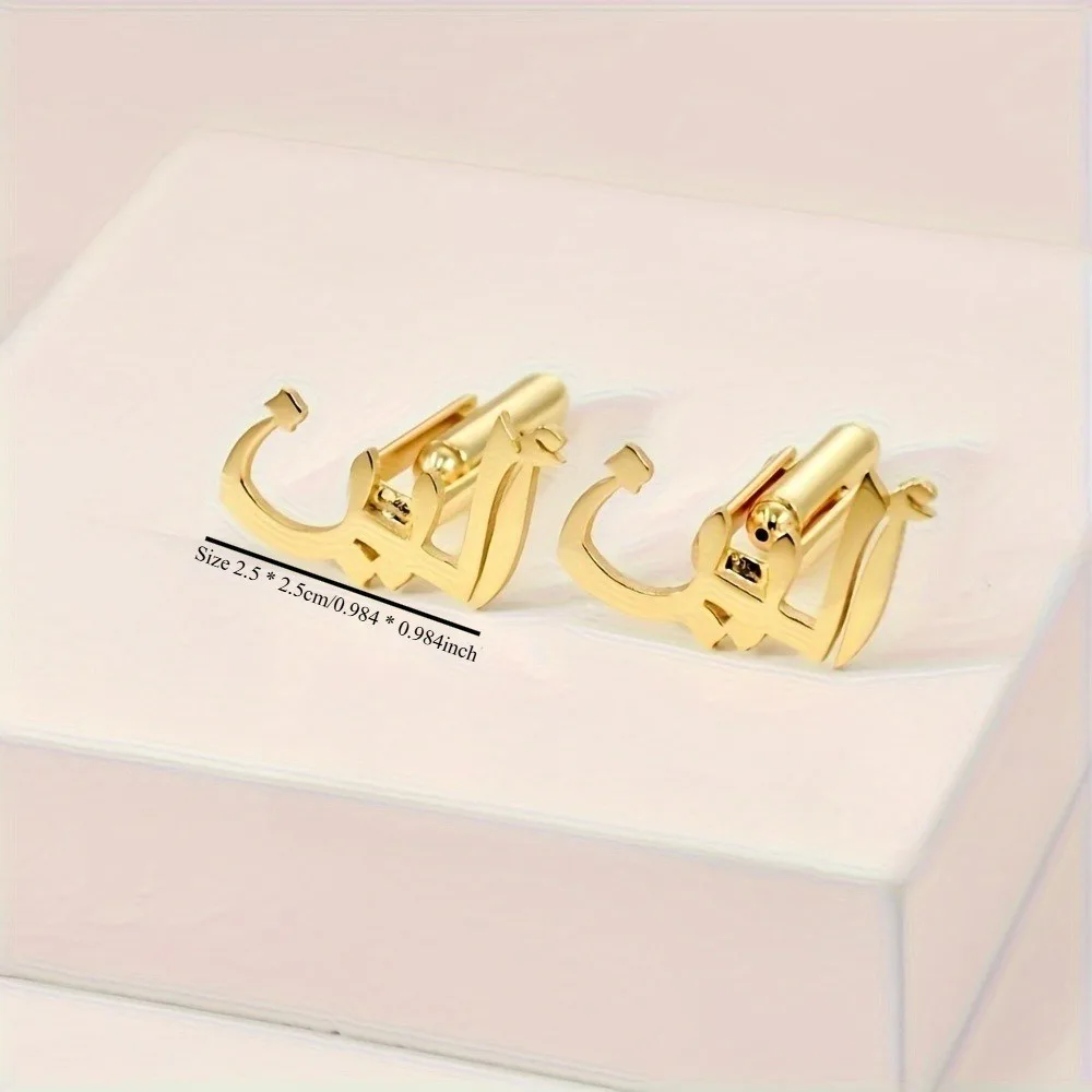 Customizable Men's Cufflinks with Arabic Name Stainless Steel Personalized Initials Letter Jewelry for Anniversary Wedding Gift
