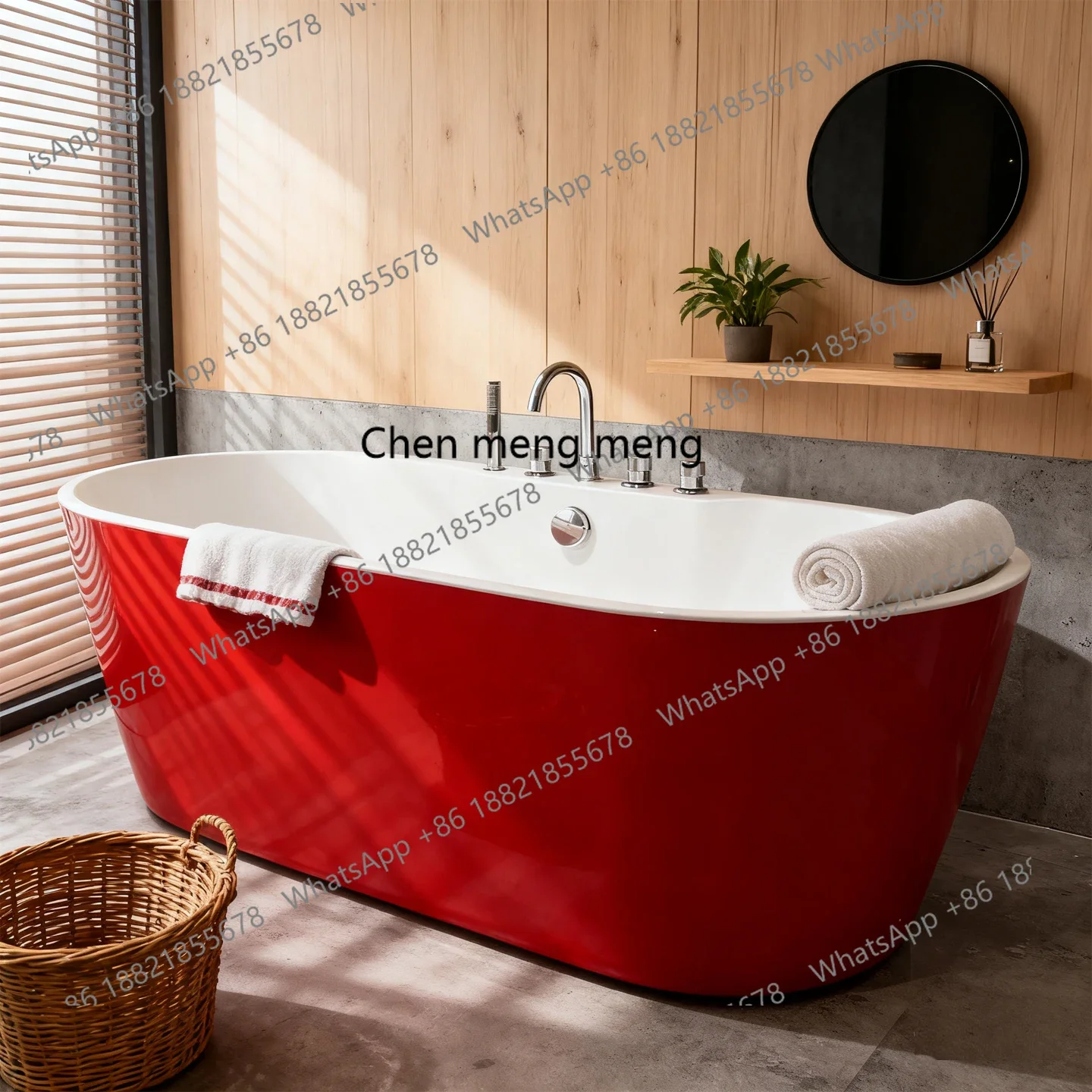 zq10 Acrylic Hotel Adult Home Bathroom Bathtub Mini Red Eco-friendly Bathtub