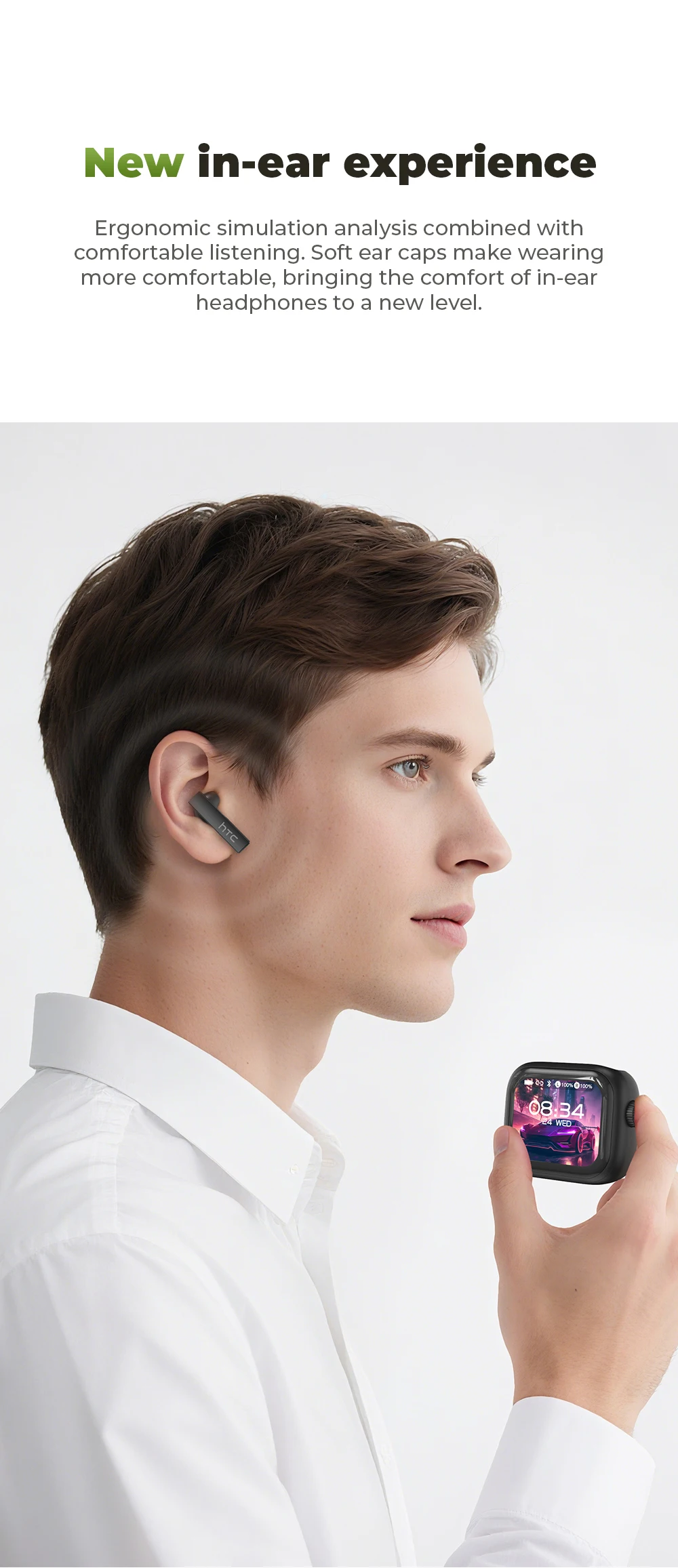 HTC NE40 Bluetooth-Kopfhörer V6 TWS Sport-Kabellose Kopfhörer KI-Übersetzer Ohrhörer In-Ear Geräuschunterdrückung Mikrofon Ultra-HD-Bildschirm – Detail 8