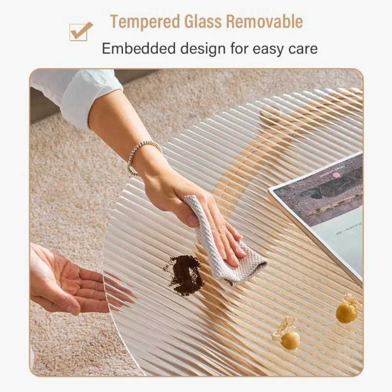 Rattan Coffee Table, Large Round End Table,  Modern Side Table, Living Room Side Table, Glass Sofa End Table