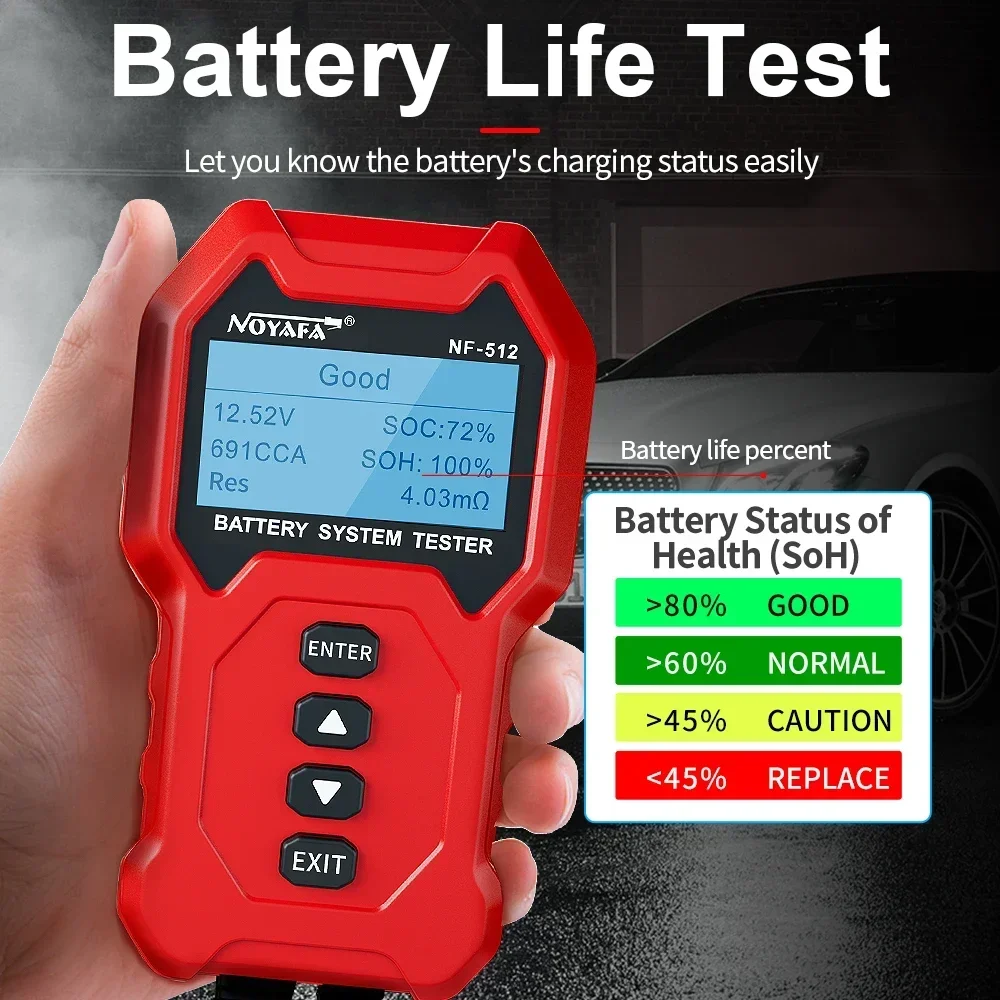 NOYAFA NF-512 Car Battery Tester Analyzer 12V 24V  Battery Analyzer Automotive Quick Load Plug Cranking Test Diagnostic Tools