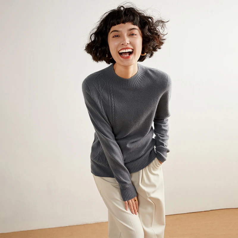 

Women's 100% Cashmere Sweater Half High Neck Pullover Luxury Simple Style Cashmere Knitwear Tops Autumn Winter Female Clothing