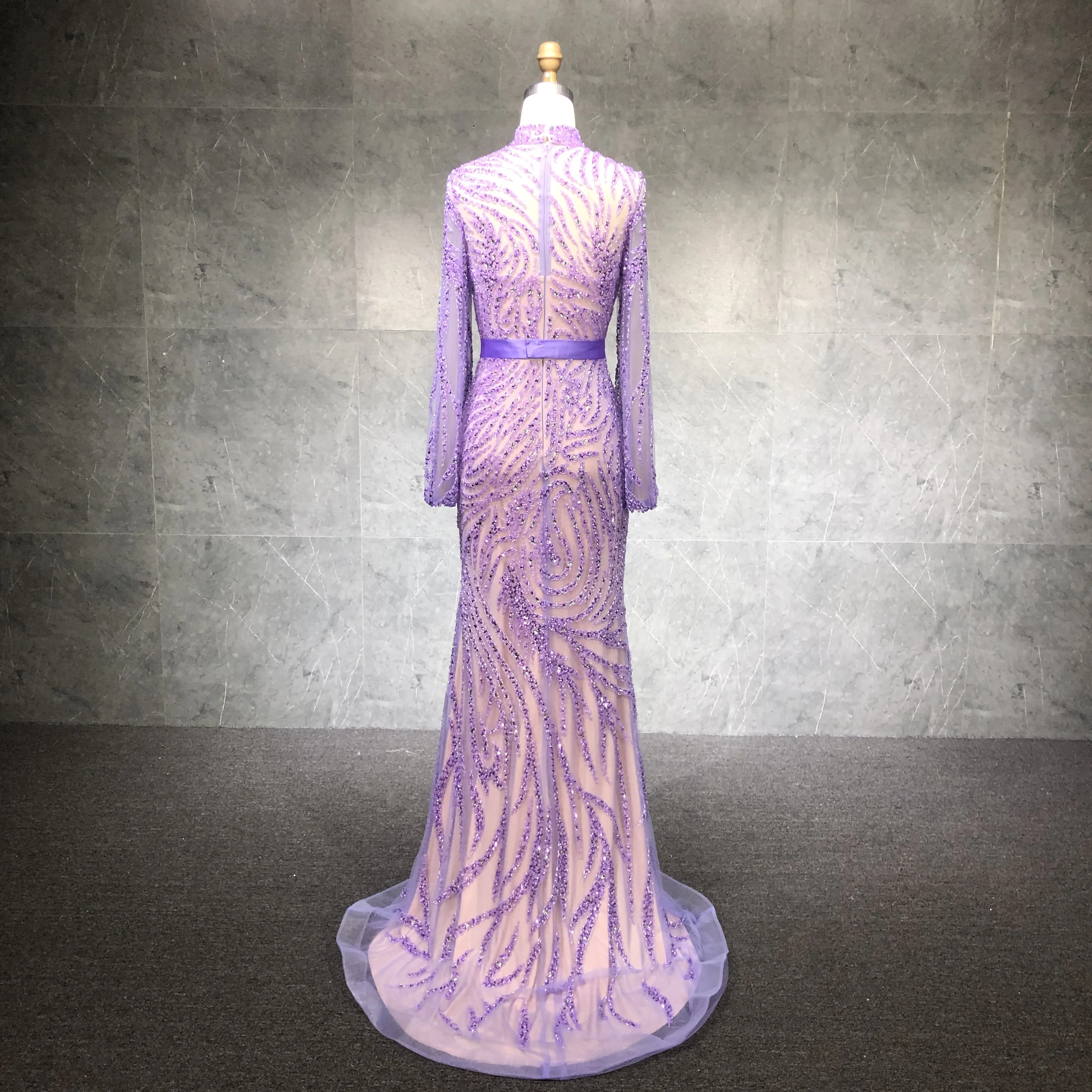 Robe de soirée longue violette pour femme, design sirène, tambours avec perles, élégante, fête, nouveau