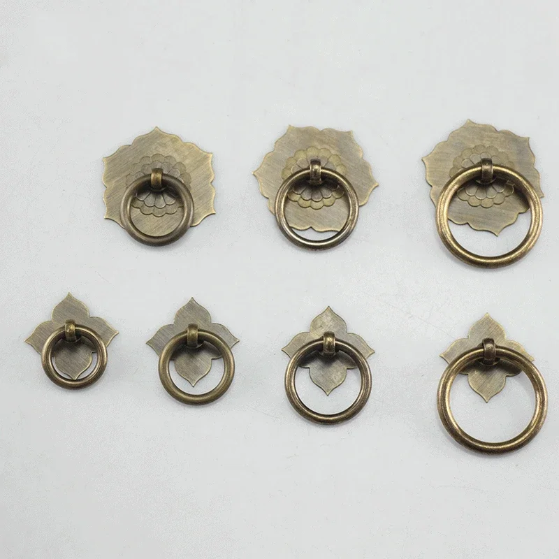 New Chinese four-leaf clover pull ring antique ring cabinet door handle hanging ring furniture handle pure copper door ring