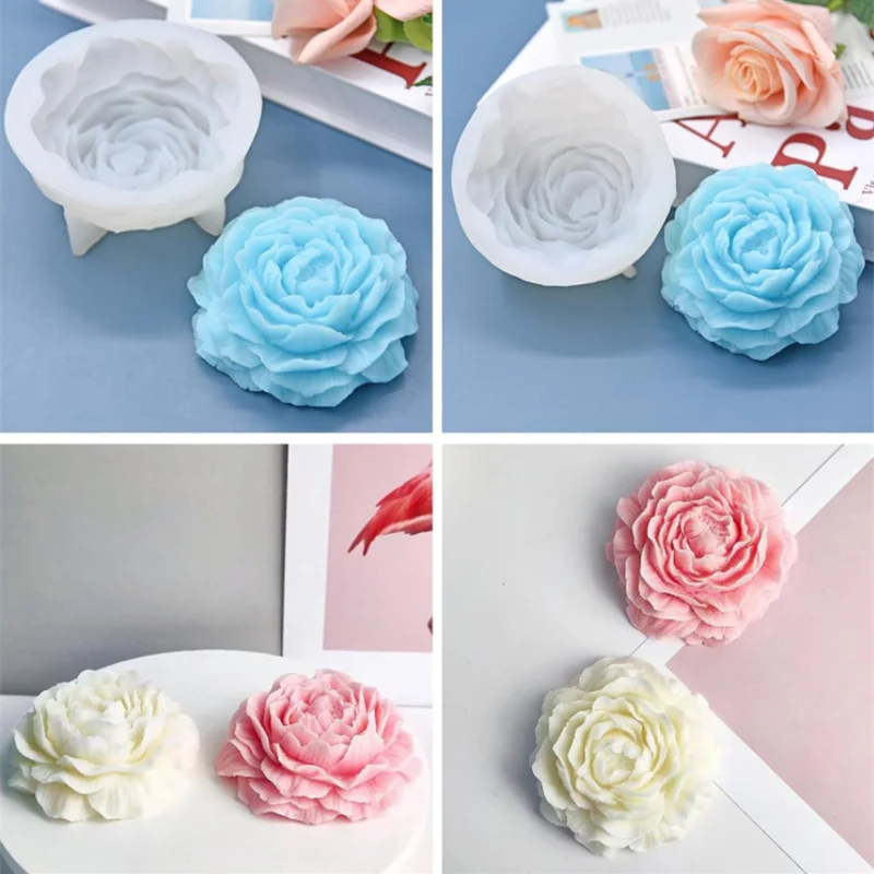 3D Peony Candle Silicone Mold DIY Relief Flower Soap Resin Plaster Mould Home Decor Chocolate Cake Ice Baking Making Tool Gifts