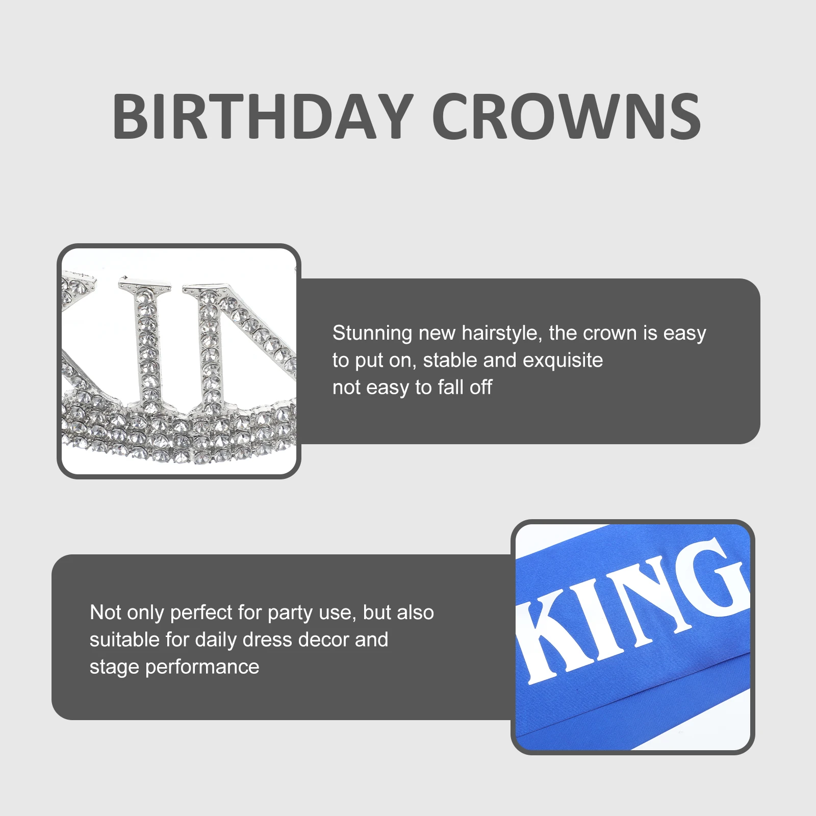

1 Set Royal King Crown Sash Birthday Rhinestone Cosplay Party Accessories Glitter Crown For Men Performance Decorations
