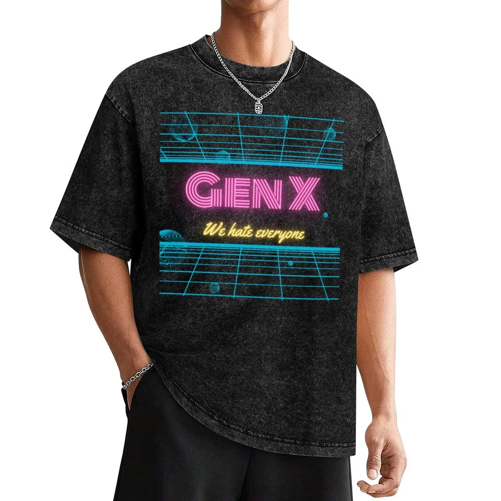 Gen X - We Hate Everyone retro 80s neon design T-Shirt cute clothes funny shirt cotton plus size men clothing