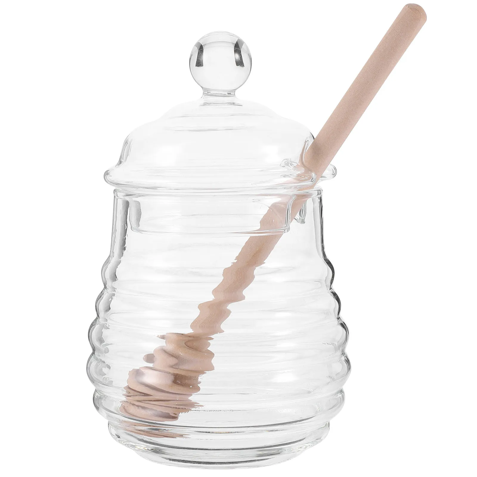 

1Set Honey Jar Glass Honey Pot Lidded Storage Container with Wooden Glass Dipper Clean Desk Home Restaurant Jam Storage Bottle