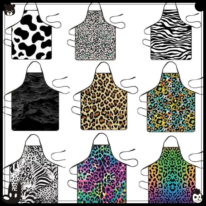 

Сексуальный фартук с леопардовым принтом коровы для женщин и мужчин, моющийся нетканый фартук официанта 50x70 см, кухонный фартук с забавными животными для кафе