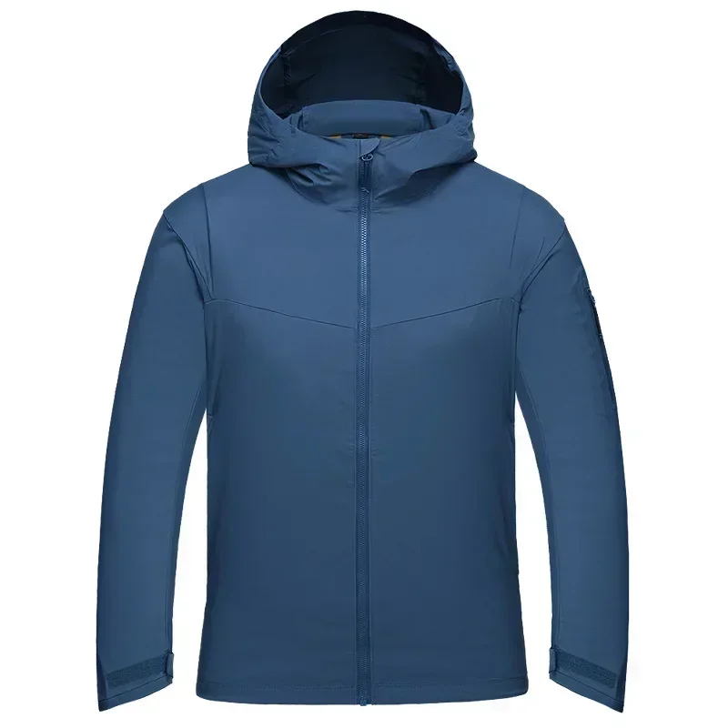 

Summer Outdoor Men's Tactical Jacket Solid Hooded Sun Protection UV-Proof Thin Stretch Quick Dry Waterproof Windbreaker Coat