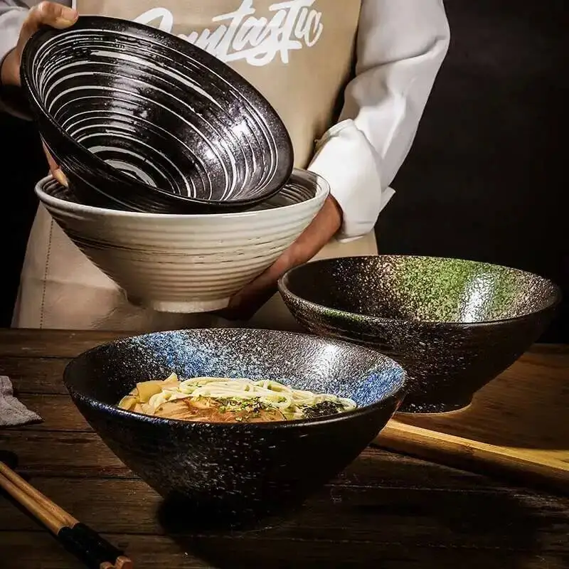 Vajilla de Cerámica Japonesa, Tazones para Sopa de Ramen, Tazones Comerciales para el Hogar, Restaurante, Cocina, 7/8/9 Pulgadas