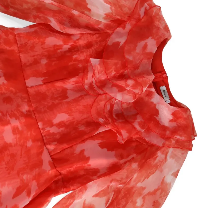 Dostosowana wiosenna i jesienna lekka sukienka z długim rękawem i rękawami w kształcie lampionu Bankietowa duża sukienka w kształcie litery A