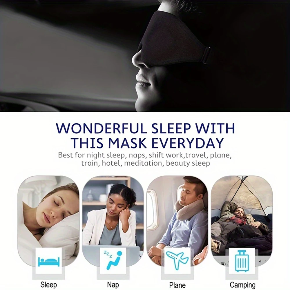 3D Eye Mask Adjustable Suitable for Men and Women with No Pressure on the Eyes Breathable and Light Blocking Eye Mask Black