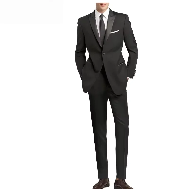

Classy2-piece Black Slim Fit Mens Suit Two Pieces Wedding Tuxedos Peak Lapel One Button Blazer Groom Suits(Jacket+Pants)