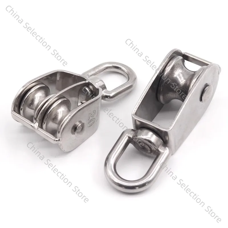 

304 stainless steel pulley wire rope u-shaped fixed pulley hook wheel roller single and double wheel