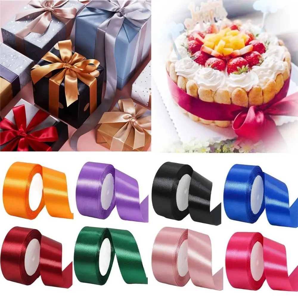 22Meters Dark Colors 4cm Shiny Silk Ribbons Solid Crafts Bow Silk Satin Ribbons Polyester DIY Gift Wrap Wedding Party Decoration