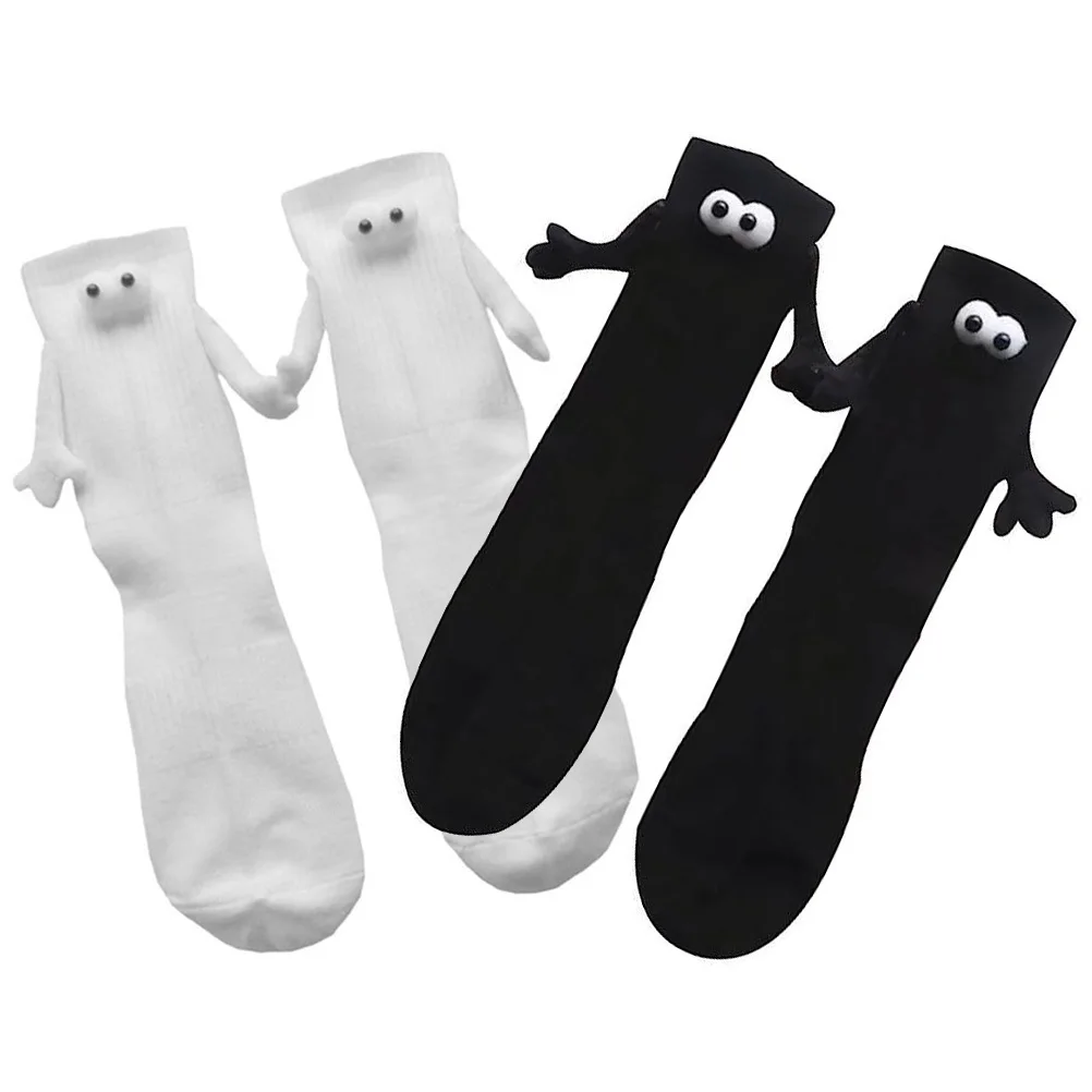 

2Pairs Couple Holding Hands Socks Unisex Cotton Sports Socks Mid Calf Soft Stretchy Sock for Running Hiking Fitness