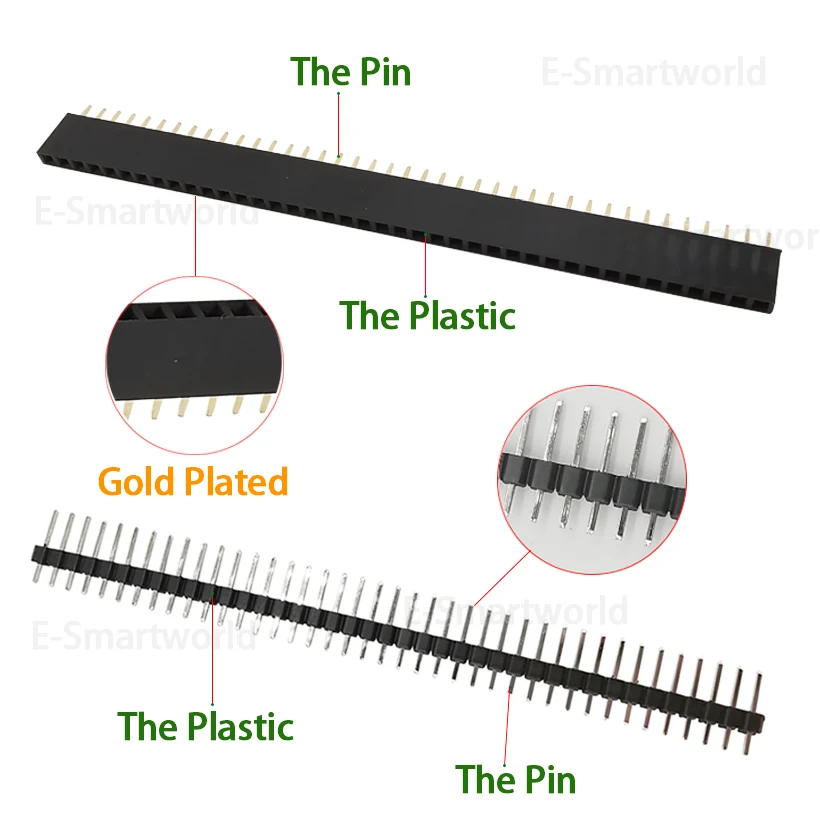 10PCS 2.54mm Pitch 40Pin 1x40 Single Row Male Female Breakable Pin Header JST PCB Solder Plug Jack Connector Strip for Arduino