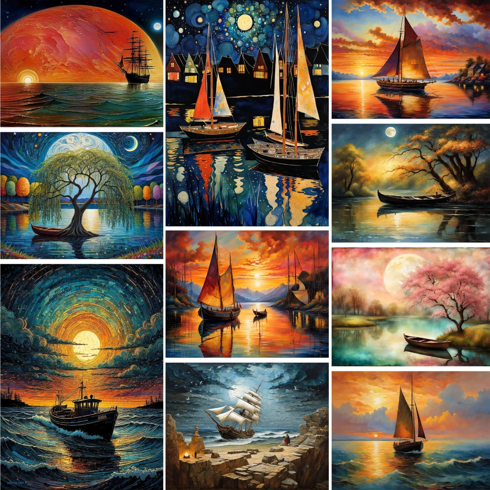 Landscape Boat On Sea Paintings By Numbers 20x30 Handicrafts Crafts Kits For Adults Wall Decor Child's Gift Dropshipping HOT