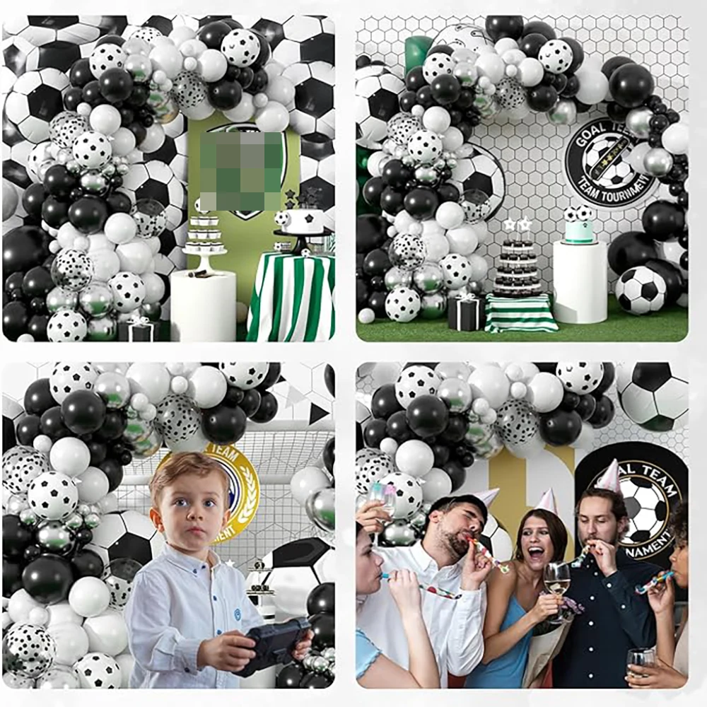 Soccer Balloons Garland Black White Silver Balloons Arch Kit Birthday Sports Soccer Fan Theme Globos Party Background Decoration