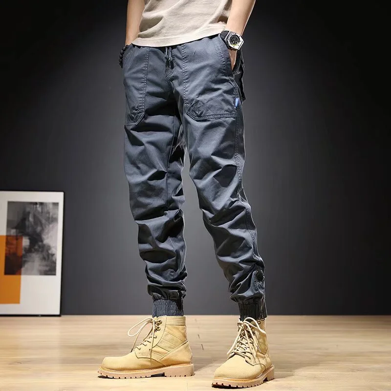 

Мужские повседневные хлопковые рабочие брюки с кетами, износостойкие брюки для отдыха с манжетами, весенне-осенний сезон, на молнии, средней талии