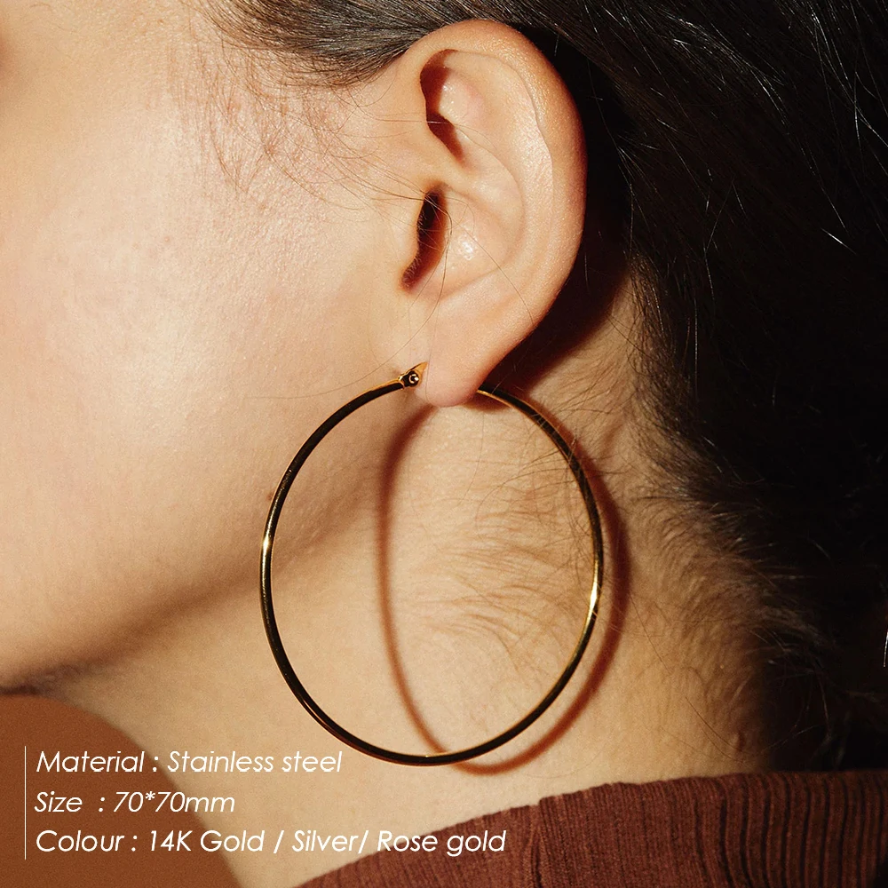 eManco 70MM Circle Hoop Earring for Women Hyperbole Thin Stainless Steel Earrings Women Simple Earrings Super Large