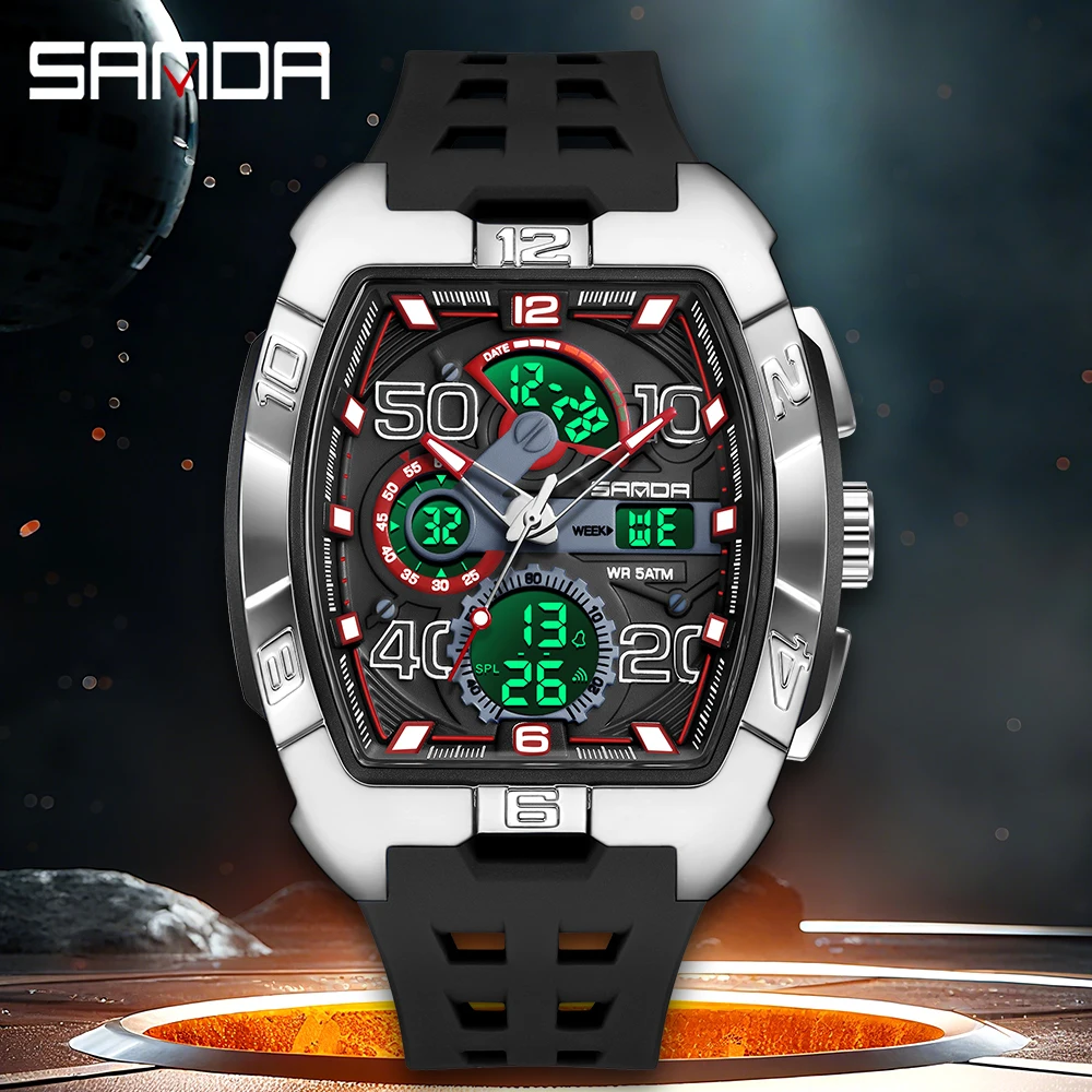 Luxury Watch Shop - SANDA แฟชั่นหรูหรา นาฬิกาควอทซ์สำหรับผู้ชาย กันน้ำ นาฬิกาจับเวลาถอยหลัง นาฬิกาสปอร์ตมัลติฟังก์ชั่น