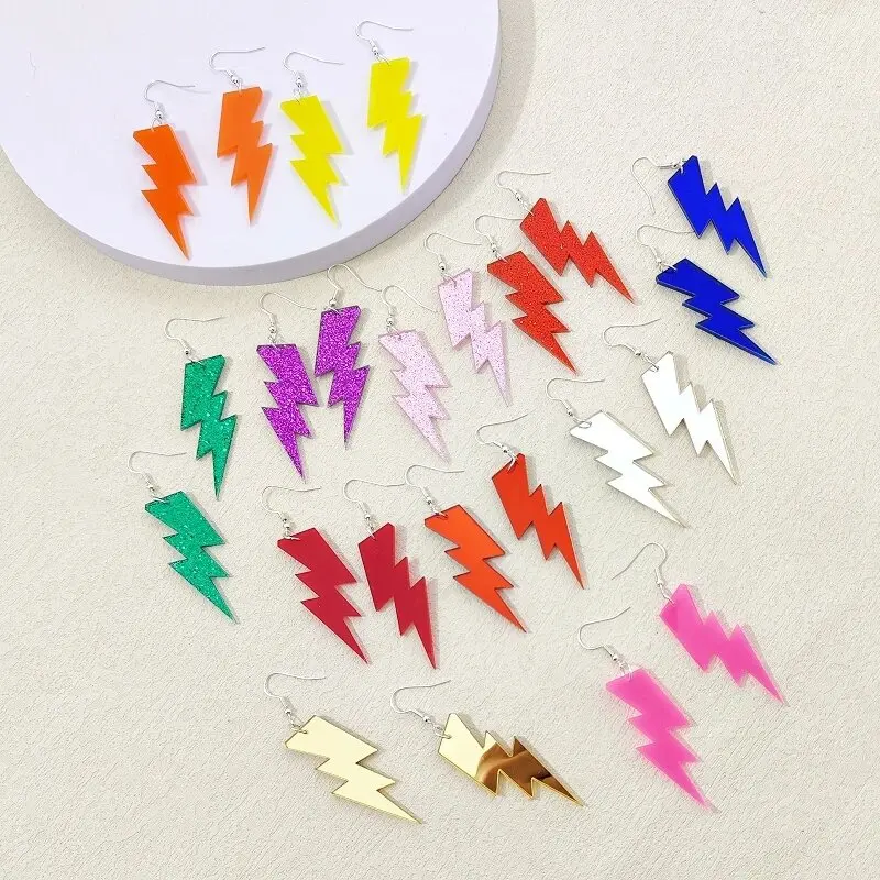 KUGUYS Medium Size Lightning Drop Earrings for Women Fashion Acrylic Easy Matching Jewelry Shiny Accessories