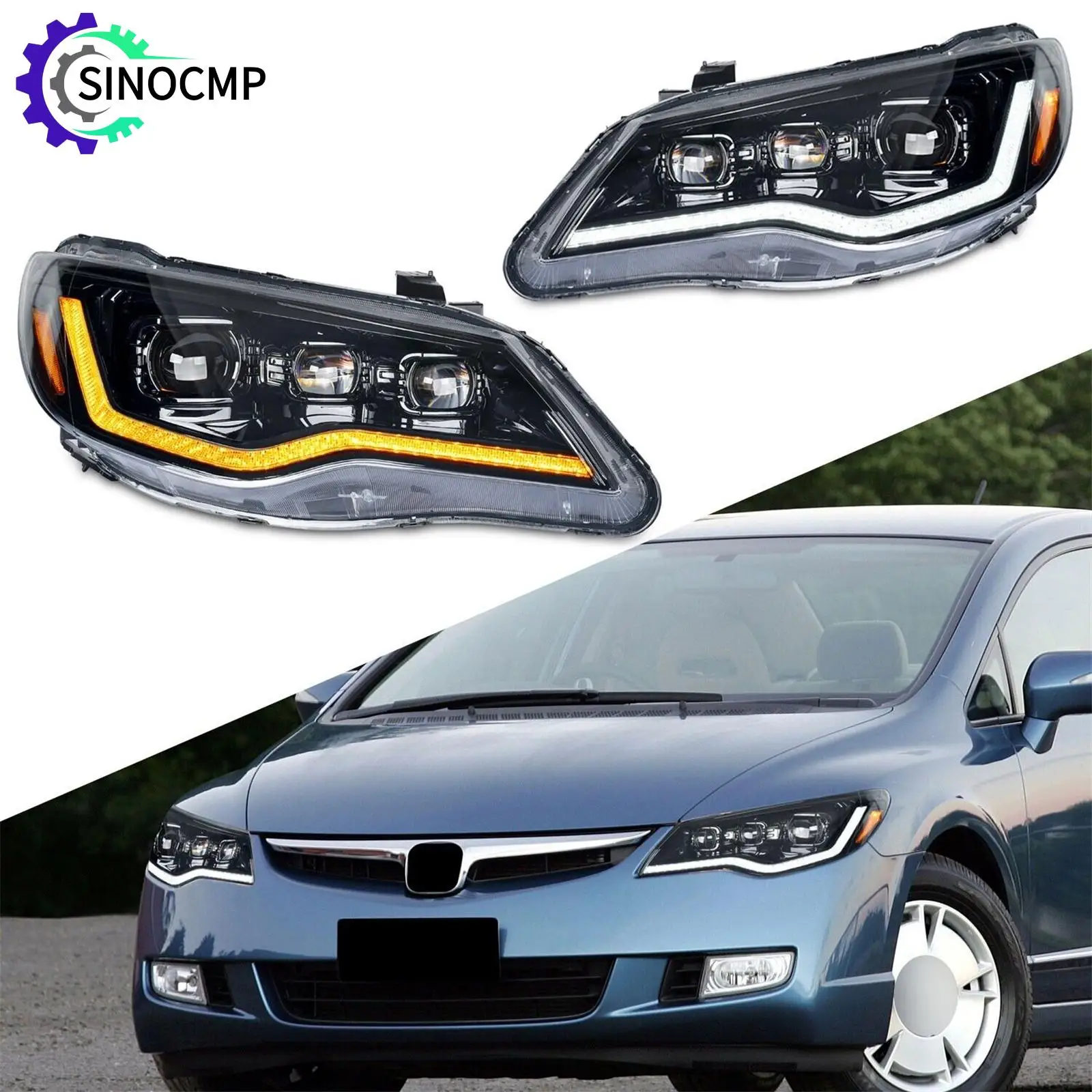 

1 пара светодиодных проекторов, светодиодные динамические фары в сборе для Honda Civic FD 2005-2012, автомобильные фары в сборе, замена автомобильных фар