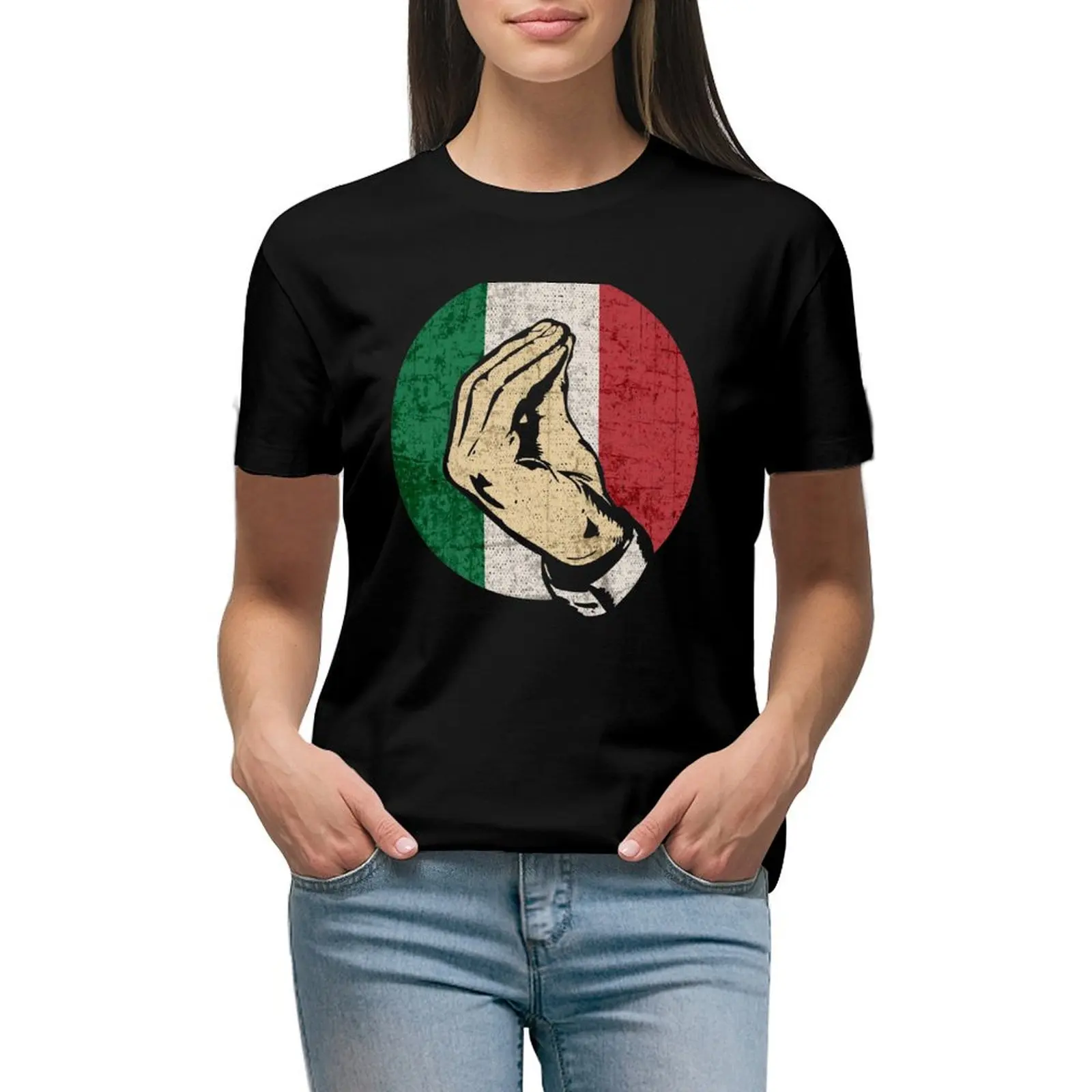 

Italian Hand Gesture Sing Language Funny Italy Flag Vintage T-Shirt graphics plus size tops sublime quick-drying Top Women