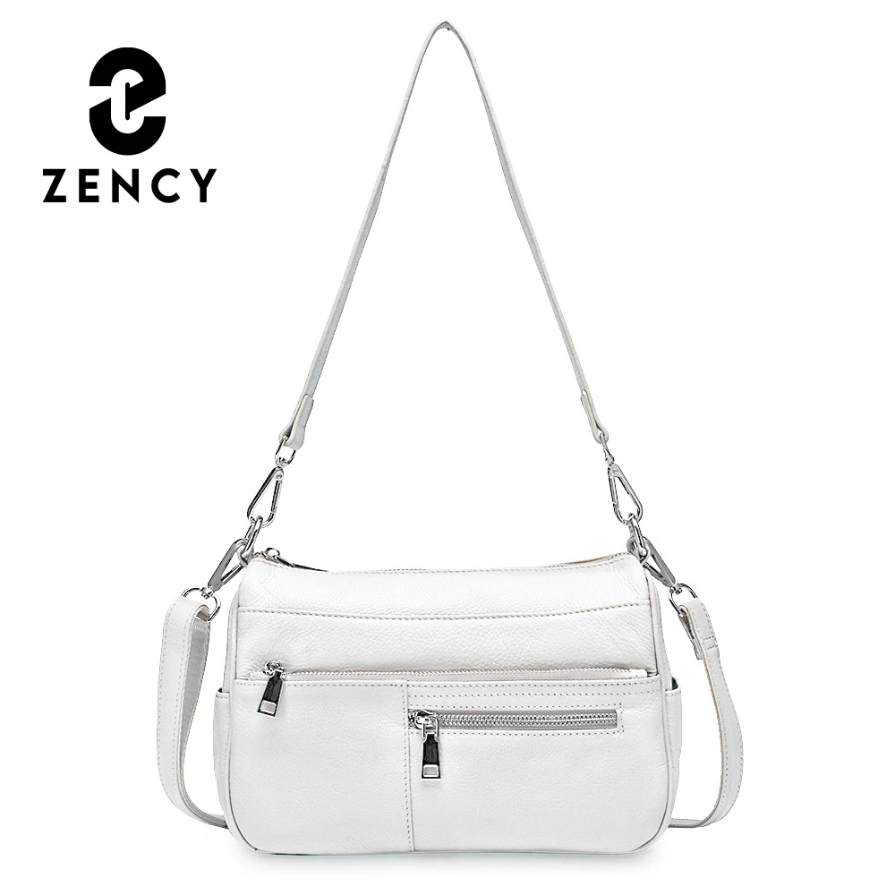 Zency Noble Women Small Shoulder Bag 100% Genuine Leather White Blue Fashion Crossbody Purse Beige Hobos Handbag