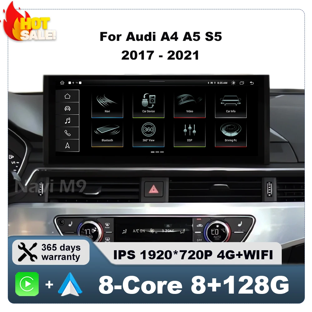 Android 14 For Audi A4 A5 S5 2017 - 2021 Wireless CarPlay Car Video Players GPS Navigation Smart Screen Bluetooth WIFI 12.3inch 