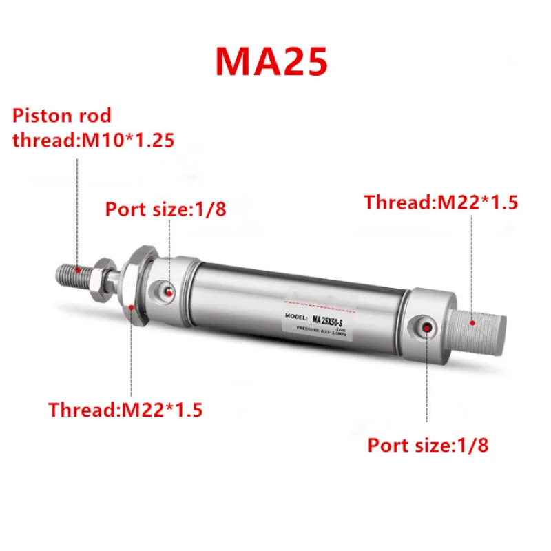 

Freeshipping Stainless Steel Pneumatic cylinder with magnet MA25 bore 25mm stroke 25-500mm double acting Single Rod Air Cylinder