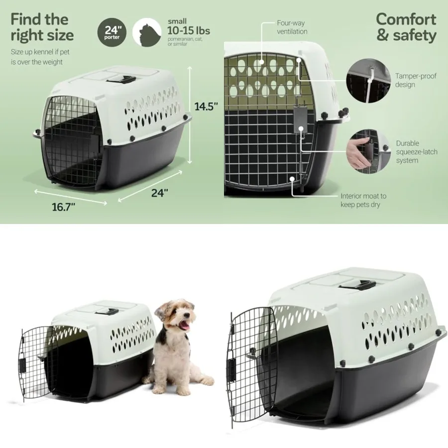 

Pet Porter Fashion Dog Kennel Plastic Crate for Pets 15-20 lbs, Pet Carrier For Home and Travel, Made in USA, 24" L x 14.5" H,