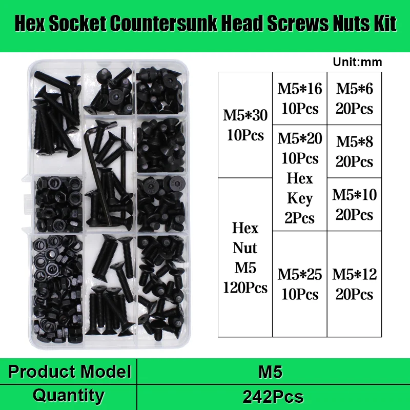 Inbus schraube und Mutter din7991 m2 m3 m4 m5 m6 schwarz Klasse 10,9 Kohlenstoffs tahl Sechs kant buchse flache Senkkopf Inbus schraube – Detail 11