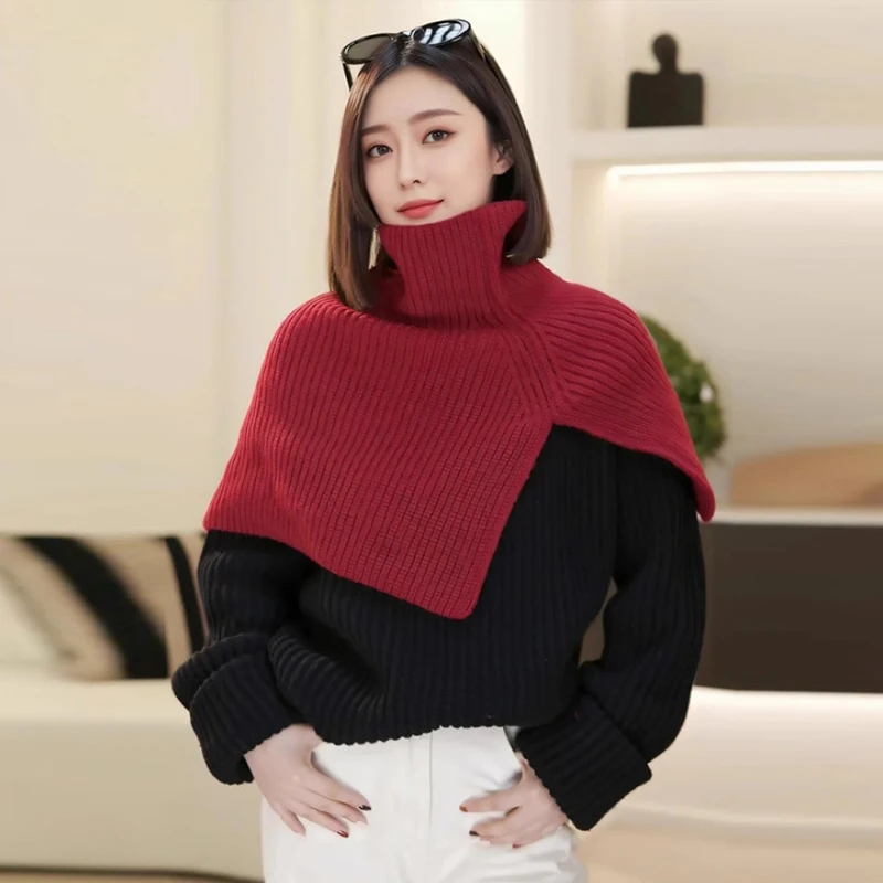 Scarf Women Pullover Sweater Knitted Shawl Korean Versatile Neck Cover Knitted Shawl High Neck Camisole Shawl Clothes Accessory