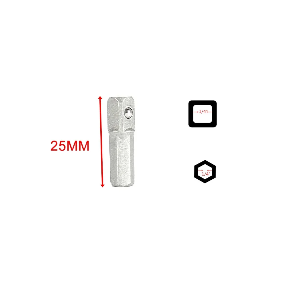 10-Pack 1/4 Inch Hex Shank To 1/4 Square Drive Socket Adapter 25mm Chrome Vanadium Steel Converter For Drill And Driver parts