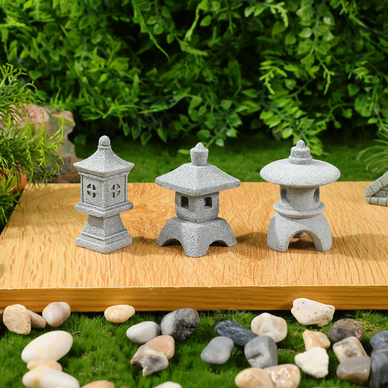 3Pcs Mini Pagoda Garden Statue Japanese Style Micro Landscape Outdoor Aquarium Bonsai Fairy Garden Zen Accessories