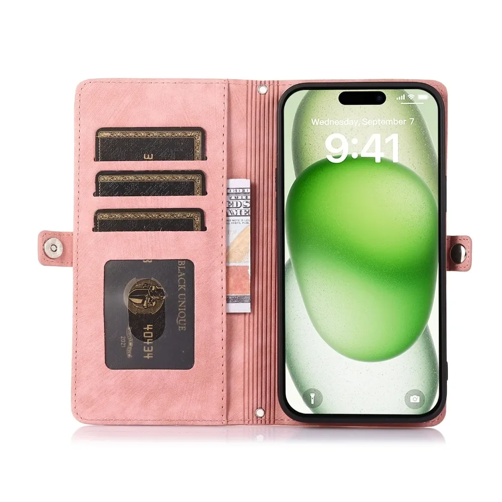 Crossbody Wrist Strap Phone Case for IPhone 13 12 Mini 16 15 Plus 14 11 Pro Max XS X XR Leather Wallet Credit Card Holder Cover image 2